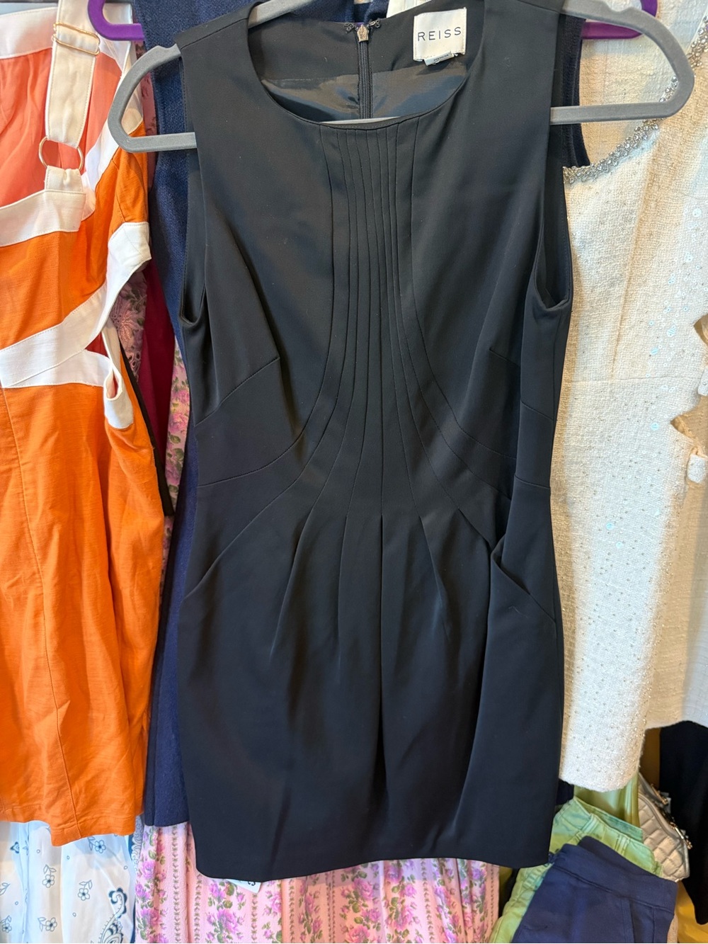 Reiss Black Sleeveless Pintuck Mini Dress